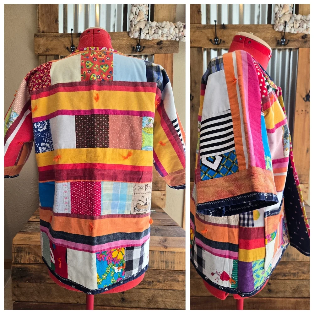 Upcycled Vtg Quilt Blanket Flirty Jacket S-M Open Front Dont Throw It Out - Picture 3 of 7